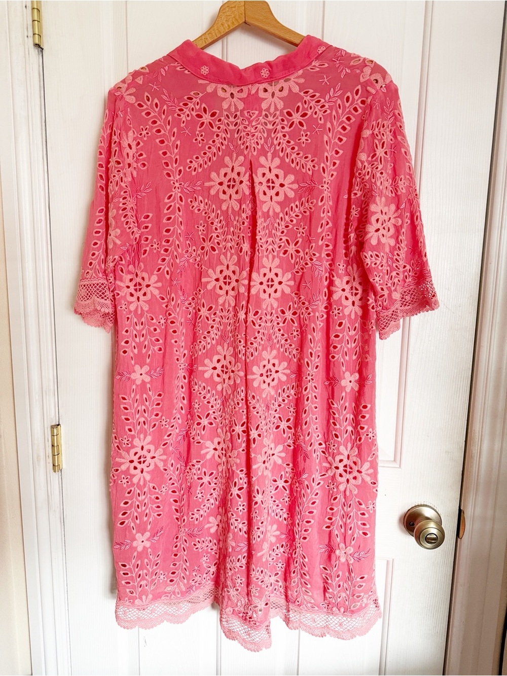 Johnny Was Malfi Eyelet Guava Coral Pink Embroidered Boho Dress Size M View 3